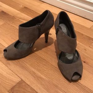 Loft Gray Suede Peeptoe Stilettos